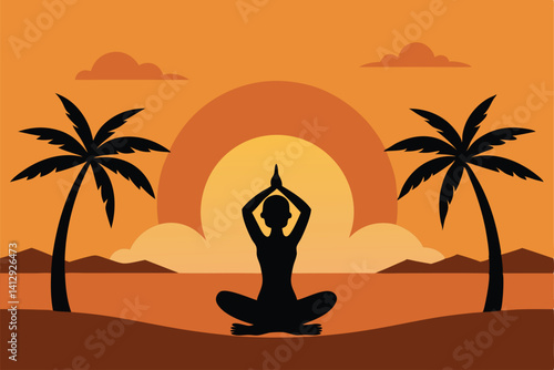 silhouette of a woman doing yoga on the beach