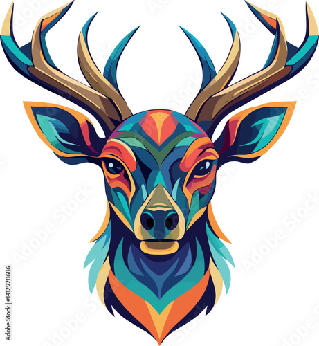 Flat Color Deer Head Vector Illustration – Ideal for Hunting Clubs and Rustic Badge Designs