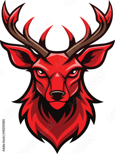 Red deer head logo Colored Deer Head Trophy Symbol – Vector Illustration Ideal for Hunting Logos and Rustic Decor

