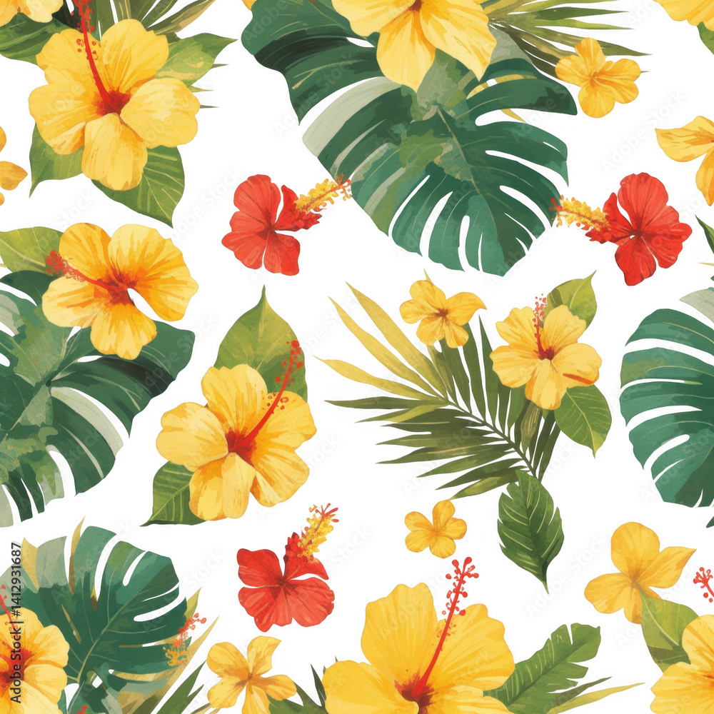 Fototapeta premium Tropical floral hawaiian shirt design studio background digital artwork vibrant colors creative viewpoint