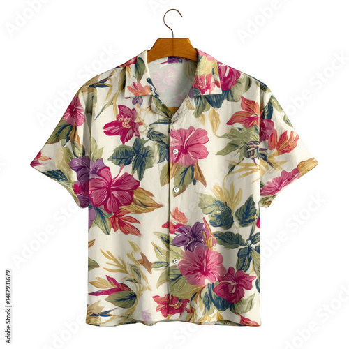 Tropical floral hawaiian shirt fashion apparel studio front view summer vibes