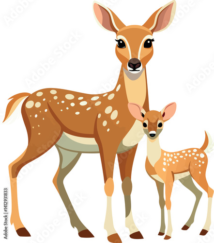 White-Tailed Deer Doe with Fawn Illustration – Perfect for Wildlife Art and Nature-Themed Designs