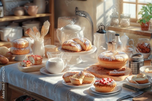 Wallpaper Mural Delicious homemade pastries and treats on a sunlit kitchen table Torontodigital.ca