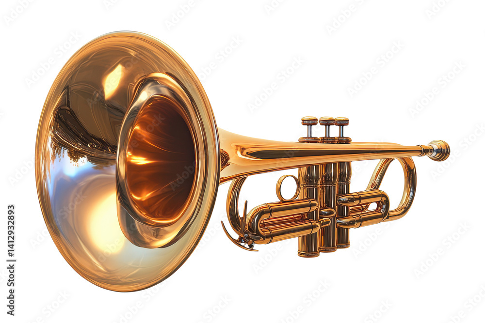 Naklejka premium Shiny brass trumpet, isolated on transparent background