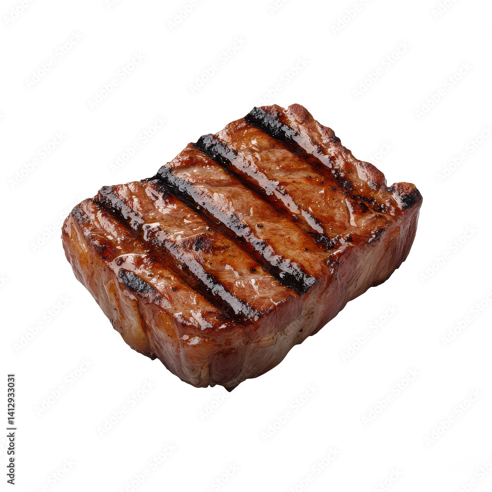 A single piece of juicy grilled steak, seared to perfection, Isolated Transparent Background