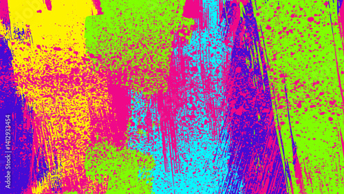 The background is full of vibrant colorful brush strokes with pink splatters.