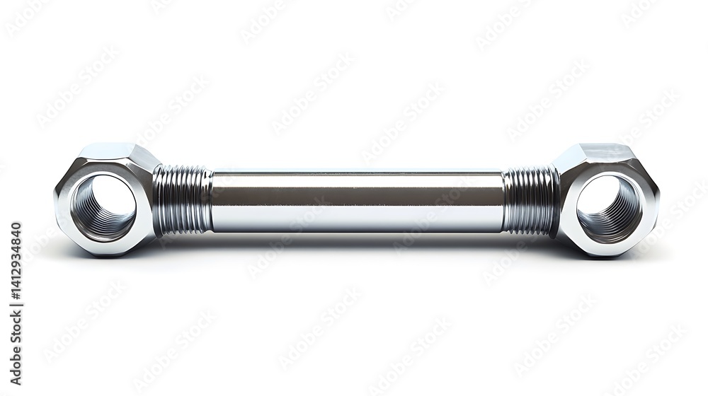Chrome rod with nuts with white bg. Chrome rod with nuts with white bg.