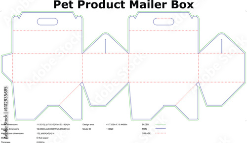 Pet Product Mailer Box Design Template Foldable, Printable, Packaging