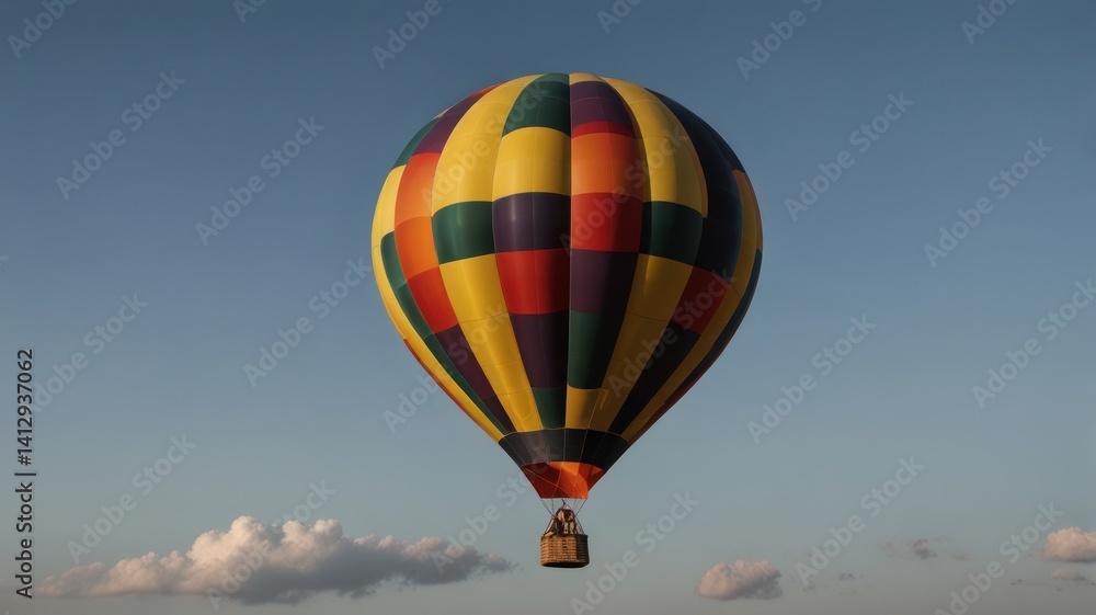 Fototapeta premium Colorful hot air balloon flight, clear sky, clouds, travel