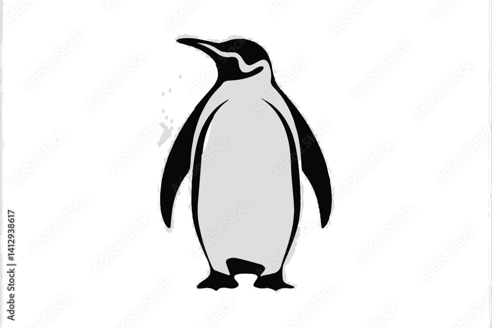 Naklejka premium Minimalist black and white penguin silhouette with clean lines and simple geometric shapes