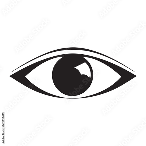 This vector illustration shows a black eye icon, a symbol often used in design related to vision or optical concepts