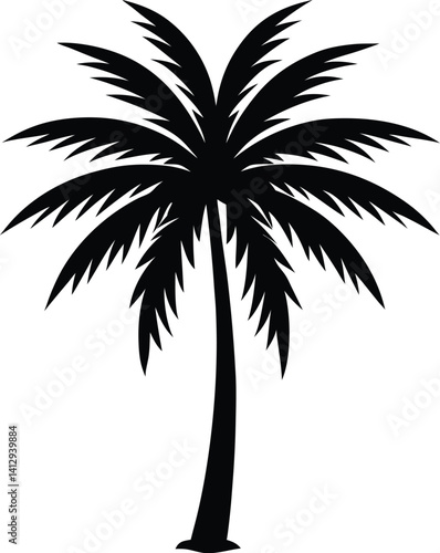 Black Silhouette of a Palm Tree Isolated on White Background

