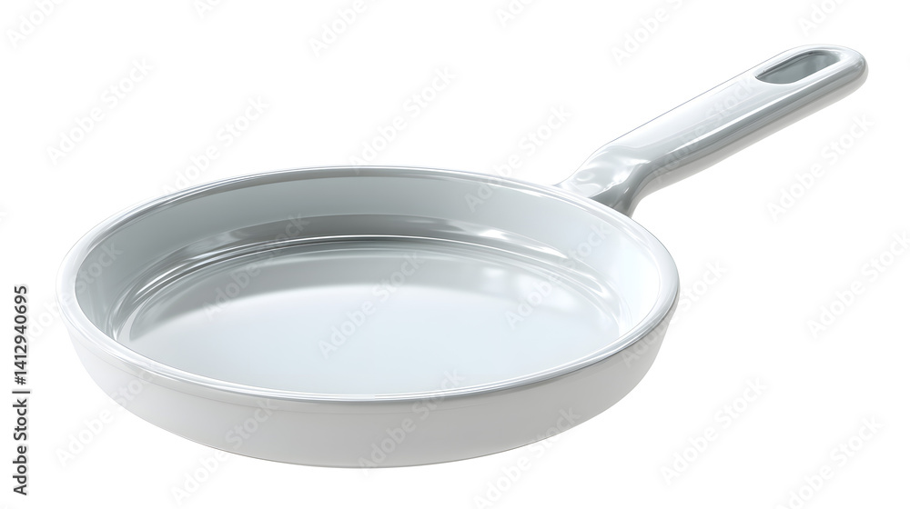 A sleek, white frying pan with a smooth surface and sturdy handle, perfect for cooking various meals. A sleek, white frying pan with a smooth surface and sturdy handle, perfect for cooking various meals.