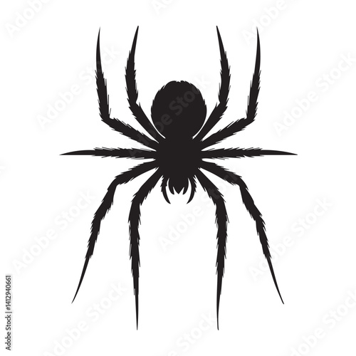 A hairy black spider, an arachnid insect, is isolated in a macro closeup against a white background, evoking arachnophobia for some
