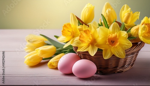 Wallpaper Mural easter eggs and daffodils Torontodigital.ca