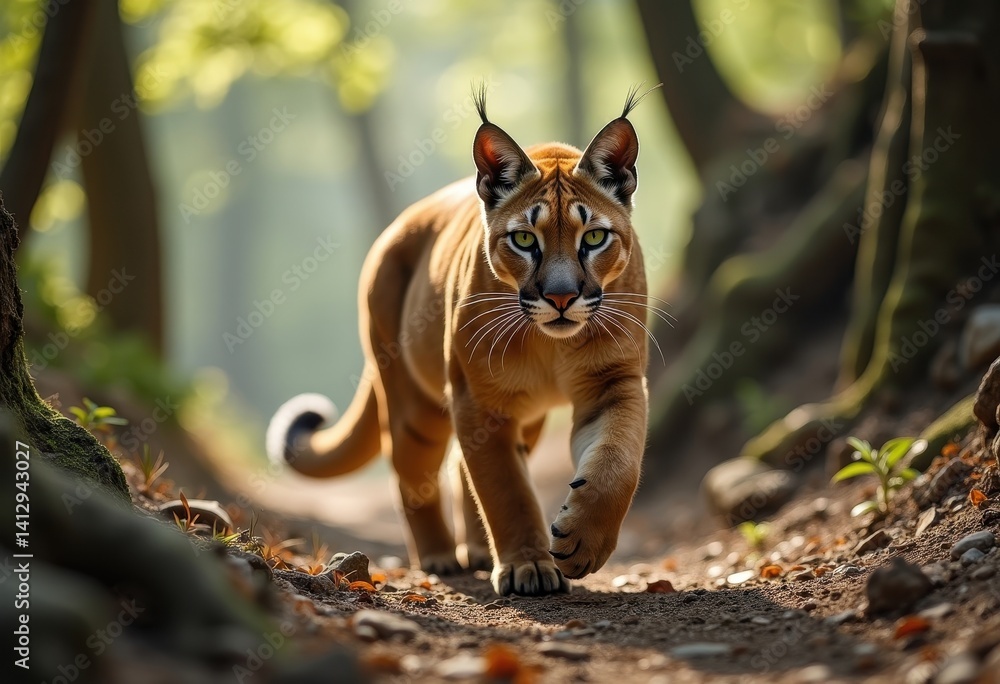 Fototapeta premium The sleek and powerful puma moves with a fluid grace through the rugged mountain terrain
