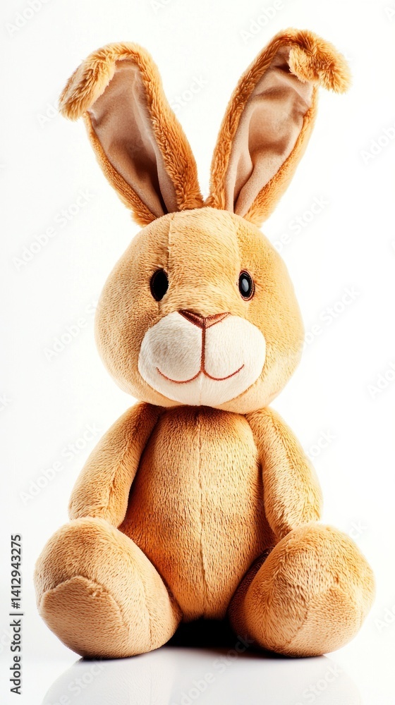 Obraz premium Adorable Plush Rabbit Toy Sitting Upright Against White Background Display