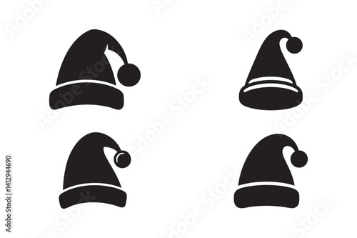 Santa Hat Silhouette Clipart - Christmas Decoration Vector Elements.