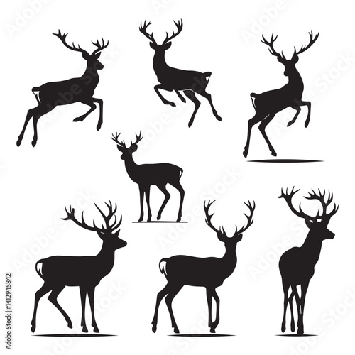 Deer Family Silhouette Vector Composition