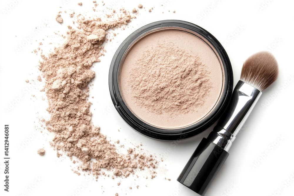 Liquid foundation and stylish makeup tools are neatly arranged on a clean surface Liquid foundation and stylish makeup tools are neatly arranged on a clean surface