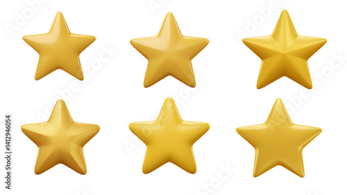 3d golden stars set, realistic rendered star shapes png