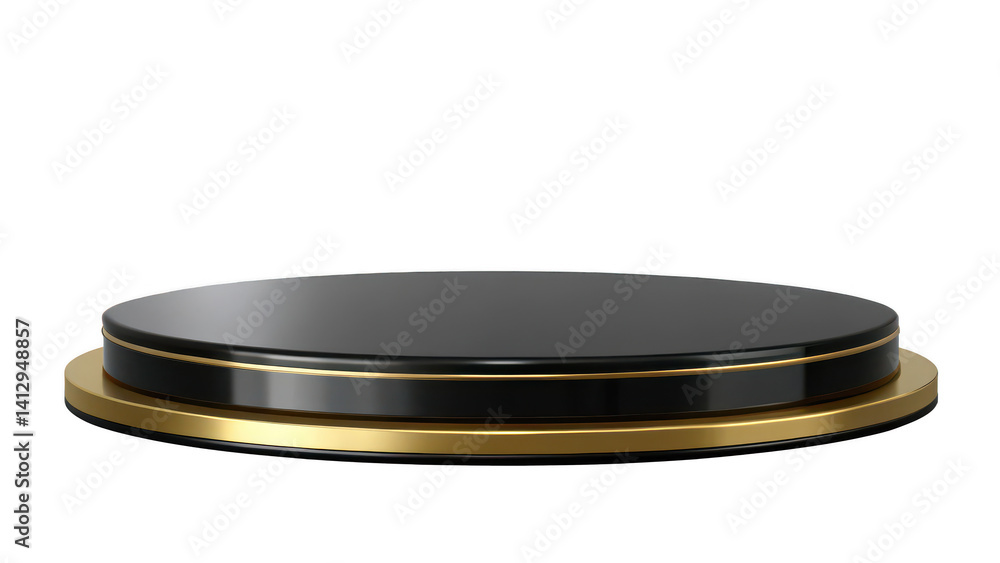 Elegant Black and Gold Podium 3D Render of a Luxurious Circular Display Stand Elegant Black and Gold Podium 3D Render of a Luxurious Circular Display Stand