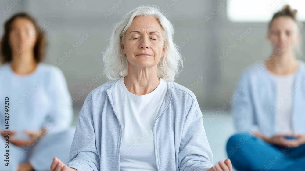 Fototapeta premium Meditation session for mental health awareness among female inmates focused on mindfulness and rehabilitation