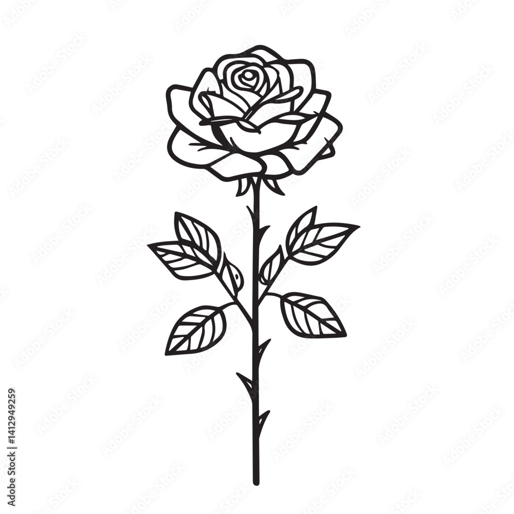 Beautiful red rose vector illustration, a single floral blossom isolated on white Beautiful red rose vector illustration, a single floral blossom isolated on white