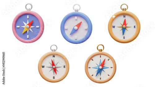 3d cartoon compass set, navigation tool, direction finding png