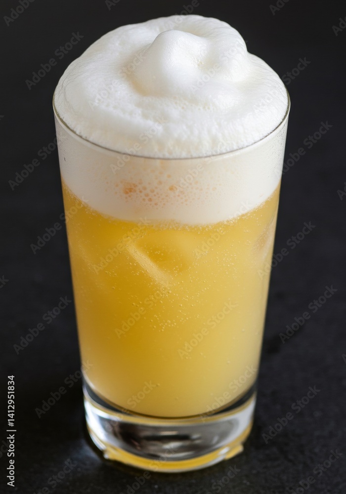 A Ramos Gin Fizz in a tall glass with thick foam and orange blossom water. A Ramos Gin Fizz in a tall glass with thick foam and orange blossom water.