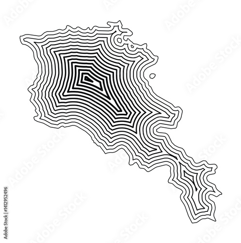 Abstract map of Armenia showing the country border buffered inside with black tapering lines