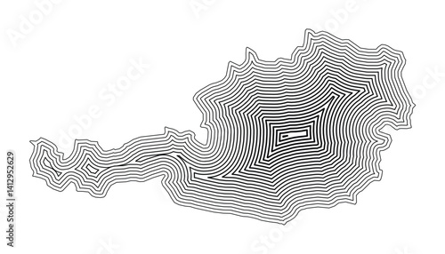Abstract map of Austria showing the country border buffered inside with black tapering lines