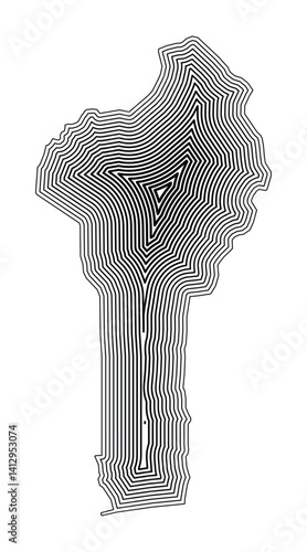 Abstract map of Benin showing the country border buffered inside with black tapering lines