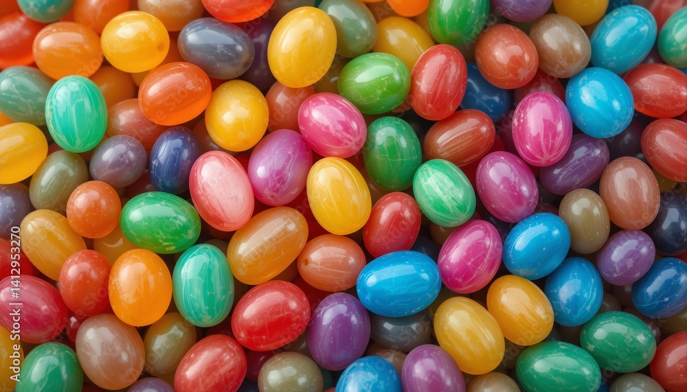 Close-up of a vibrant assortment of jelly beans in various colors and shapes on a surface. Concept of sweets and festive treats. Close-up of a vibrant assortment of jelly beans in various colors and shapes on a surface. Concept of sweets and festive treats.