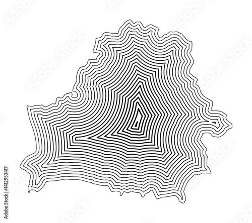 Abstract map of Belarus showing the country border buffered inside with black tapering lines