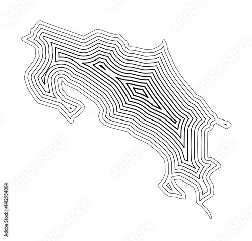 Abstract map of Costa Rica showing the country border buffered inside with black tapering lines
