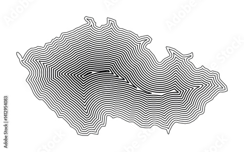 Abstract map of Czech Republic showing the country border buffered inside with black tapering lines