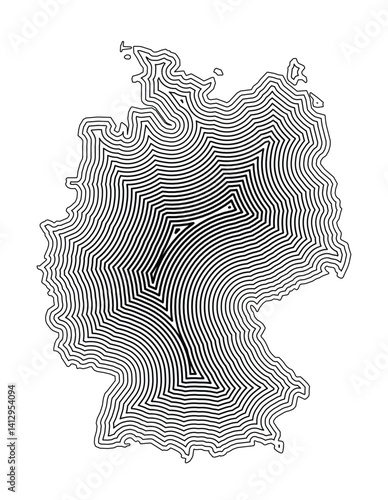 Abstract map of Germany showing the country border buffered inside with black tapering lines