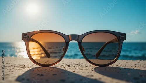 Wallpaper Mural Close-up of stylish sunglasses with a sunset reflection over the ocean. Concept of summer fashion and beach lifestyle. Torontodigital.ca
