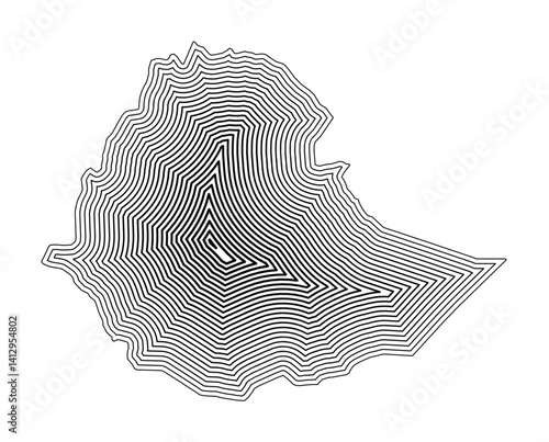 Abstract map of Ethiopia showing the country border buffered inside with black tapering lines