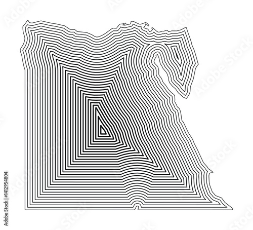 Abstract map of Egypt showing the country border buffered inside with black tapering lines