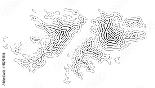 Abstract map of the Falkland Islands showing the country border buffered inside with black tapering lines