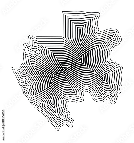 Abstract map of Gabon showing the country border buffered inside with black tapering lines