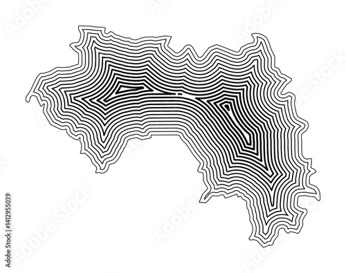 Abstract map of Guinea showing the country border buffered inside with black tapering lines
