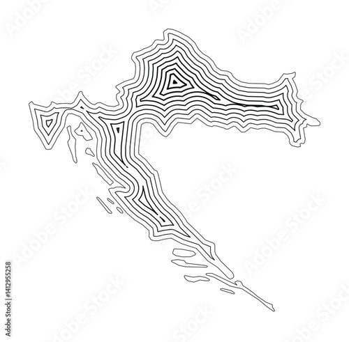 Abstract map of Croatia showing the country border buffered inside with black tapering lines