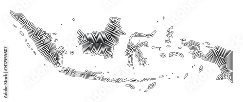 Abstract map of Indonesia showing the country border buffered inside with black tapering lines