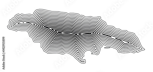 Abstract map of Jamaica showing the country border buffered inside with black tapering lines
