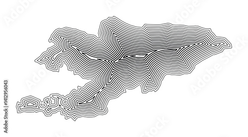 Abstract map of Kyrgyzstan showing the country border buffered inside with black tapering lines