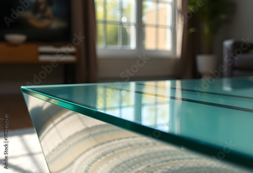 close up of a glass table in a living room