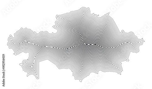 Abstract map of Kazakhstan showing the country border buffered inside with black tapering lines